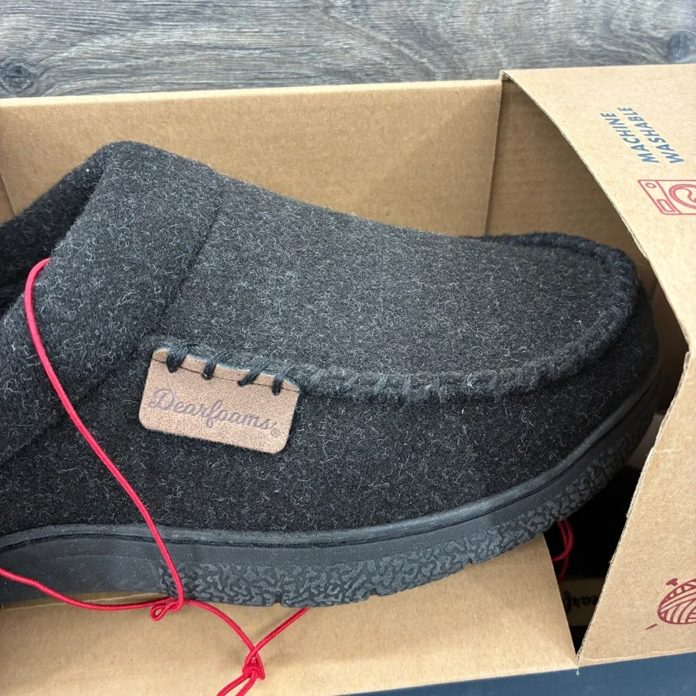 Dearfoams Men's Slippers Wool Blend Memory Foam Black Small (7-8) Indoor Outdoor